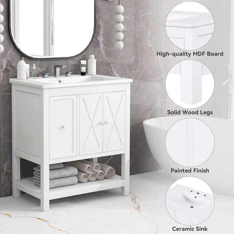 30" Bathroom Vanity with Sink Top, Bathroom Vanity with Two